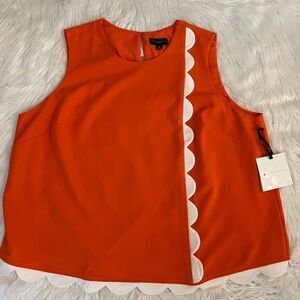 NWT Victoria Beckham Top Blouse Sleeveless Size 3X Orange Scalloped Detailing